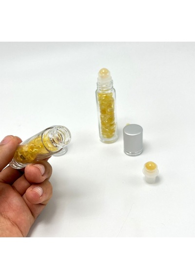 Yıldız Doğal Taş Sertifikalı Sitrin Doğal Taş Esans Şişesi + Roller Masaj Aleti 10 ML