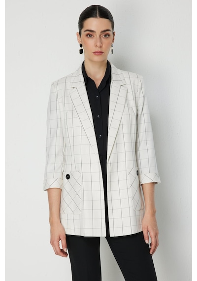 Ekol Kadın Ekoseli Torba Cepli Ceket 1096 Naturel