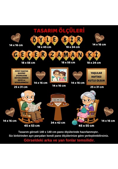 Yaşlılar Haftası Parçalı Okul Panosu Süsü Değerler Eğitimi Temalı Figür Seti 7