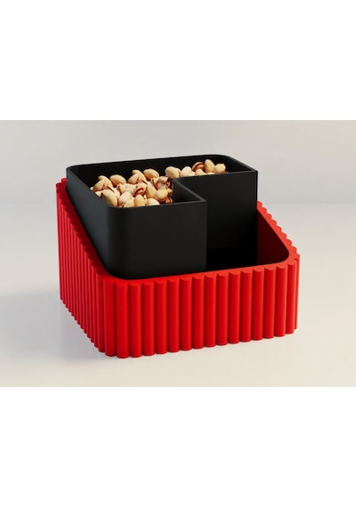 3d Baskı Fıstık Kasesi - Çift Hazneli Kabuk Ayırıcı Sunum Kasesi - Kırmızı Siyah Diğer