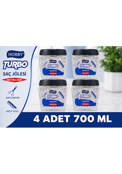 Hobby Turbo Saç Jölesi Extra Sert Uzun Süre Güçlü Tutuş 700 Ml X 4 Adet
