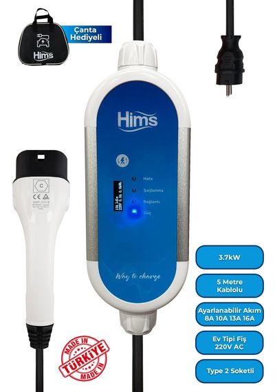Hıms Hctk-g-3 3.7 Kw Type 2 Taşınabilir Elektrikli Araç Şarj Cihazı 3,7 Kw