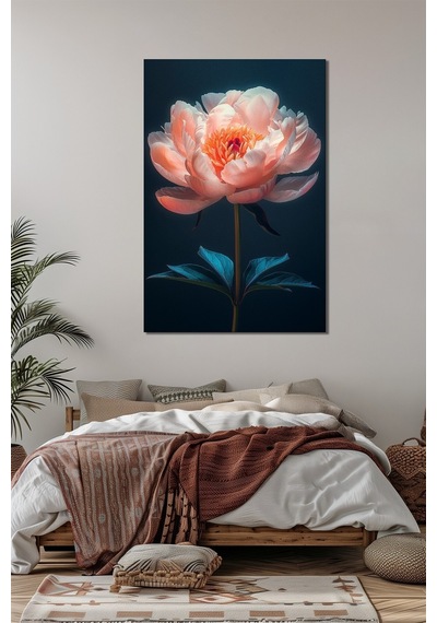 Şakayık Çiçeği Baskılı Cam Tablo Pembe Çiçekli Modern Dekoratif Duvar Tablosu