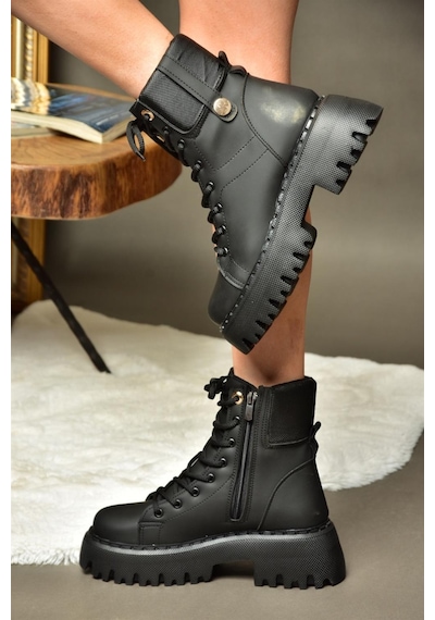 Fox Shoes R973970109 Siyah Kalın Tabanlı Günlük Kadın Bot Siyah
