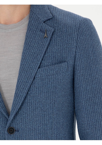 Cacharel Mavi Slim Fit Yün Karışımlı Flanel Ceket