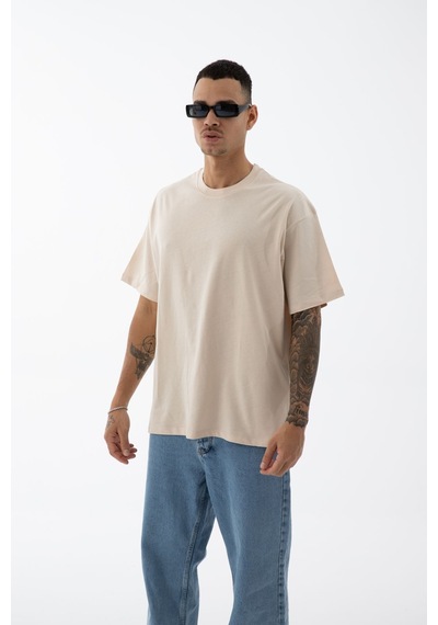 Erkek Oversize Fit Bisiklet Yaka Pamuk Kısa Kollu Tişört