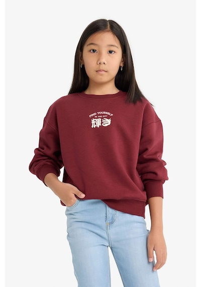 Defacto Relax Fit Bisiklet Yaka Baskılı İçi Yumuşak Tüylü Sweatshirt Kız Çocuk E6779A825WN Bordo