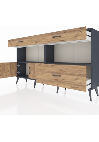 Arges Konsol 2 Raflı 3 Çekmeceli 2 Kapaklı 176x30x99 Antrasit-çam Antrasit-çam