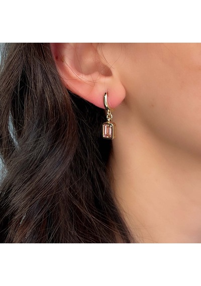 Kunzit Pembe Taşlı Altın Küpe Ahk03