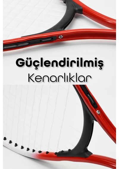 3lü Set Deluxe 21 İnç Çocuk Genç Tenis Raketi Seti Çantalı Çocuk Tennis L2 Grip 53 Cm Kırmızı 670