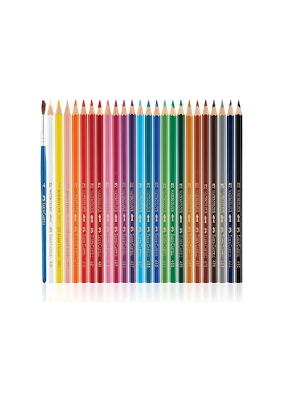 Faber-Castell Karton Kutu Sulu Boya Kalemi, 24 Renk, Suda Çözünebilir, Fırça ve Kalem Hediyeli