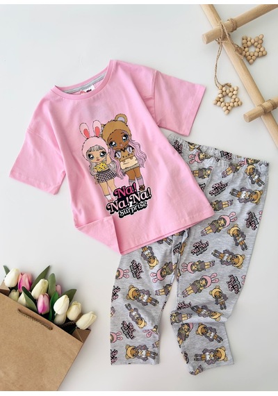 Miniğimin Cicileri Na Na Sürprise Taytlı Kız Çocuk Takım Pembe - Gri