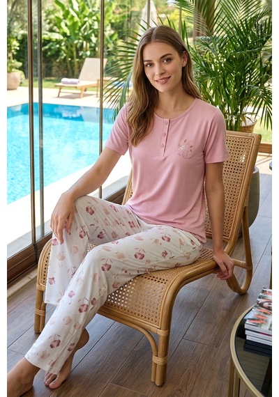 Remsa Kadın Penye Kısa Kol Pijama Takımı 3339 Pembe