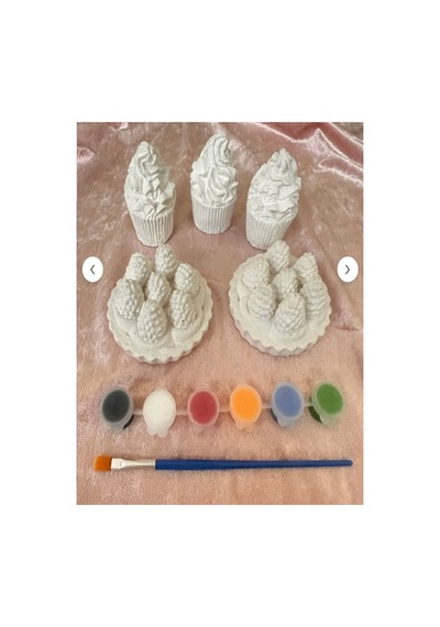 Cupcake Ve Çilekli Tart Taş Obje Boyama 5 Li Ve 6 Lı Boya Ve Fırçası Çocuk Ve Yetişkin Kendin Boya