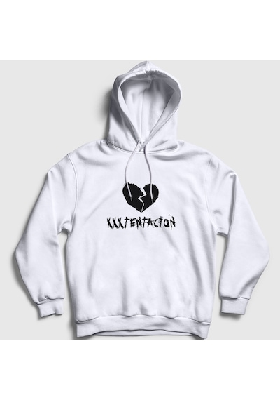 Presmono Unisex Broken Heart Xxxtentacion Kapüşonlu Sweatshirt Beyaz