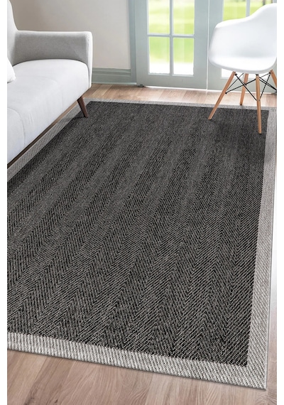 Elit Premium Sisal Jut Halı 1405 Hav Ve Toz Yapmaz Bordürlü Halı Siyah-gri Siyah