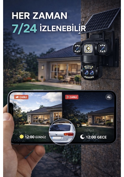 Üç Kameralı 10x Zoomlu Su Geçirmez Gece Görüşlü Dış Mekan Güvenlik Kamerası