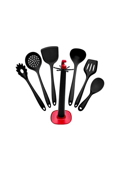 Claris Standlı Isıya Dayanıklı Yanmaz Yapışmaz Silikon Spatula Seti 7 Parça Siyah Diğer