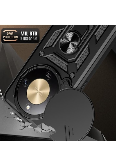Teleplus Honor Magic 8 Lite Kılıf Magnetik Standlı Kamera Korumalı Slide Sürgülü Cover Kapak