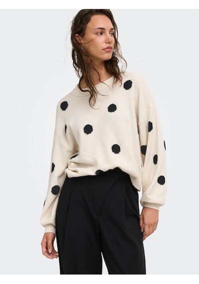 Only Onlrıca Ls Detaıl O-neck Beyaz Siyah Kadın Kazak 15375856 Beyaz - Siyah