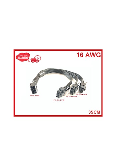 8 Pin 3 Port Erkek Ekran Kartı Güç Çoklayıcı Kablo Pcı-e Molex Dönüştürücü Kablo 16awg
