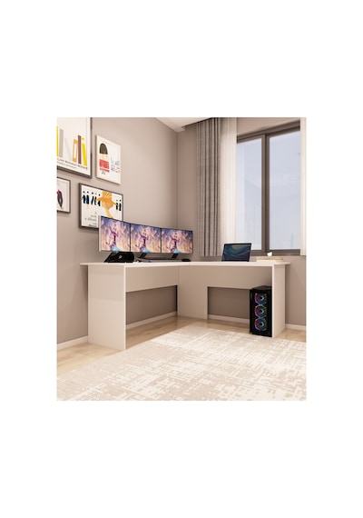 Kerva L Çalışma Masası Ofis Masası Oyuncu Masası Köşe Masa Beyaz - Beyaz Beyaz-beyaz