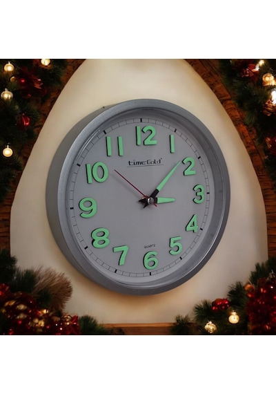 Fosforlu 3d Kabartma Rakam Mini Küçük Duvar Saati Çap 22 Cm Gümüş
