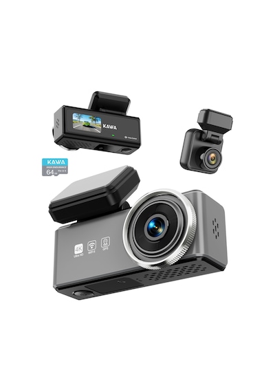 Kawa D9 2 Kameralı Ön+arka 4k+1080p Hdr Wi-fi Gps'li Gece Görüşlü Araç Kamerası + 64gb Hafıza Kartı