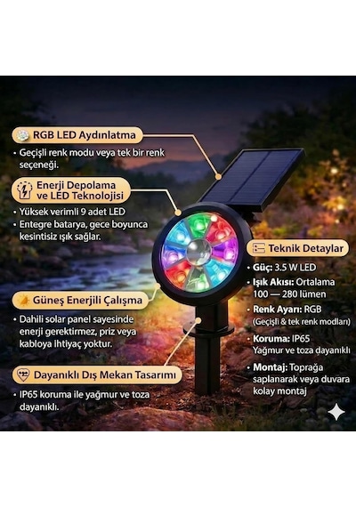 18w Led Solar Kazıklı Çim Armatür Cata Güneş Enerjili Led Işık Çim Lambası Bahçe Ağaç Çalı Duvar Aydınla Diğer