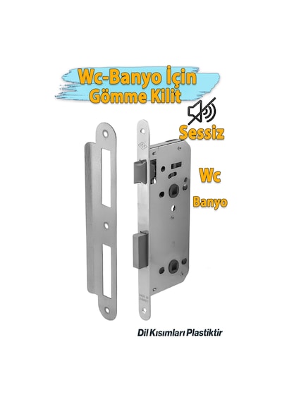 Banyo Wc Sessiz Kapı Gömme Kilidi 45 Mm İç Silindirsiz Barelsiz Dayanıklı Metal Kilit Mekanizması