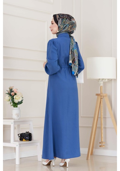 Sevitli Kemerli Tensel Elbise-indigo-5040 İndigo
