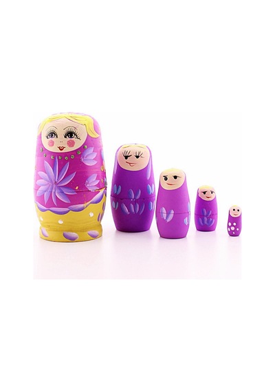 Star Elit Home Ahşap Tombul İç İçe Matruşka Bebek Pembe Set 5li Büyük Boy