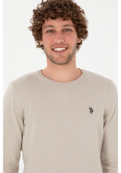 U.S. Polo Assn.  Erkek Slim Fit Bisiklet Yaka Taş Basic Kazak 50313713-VR049