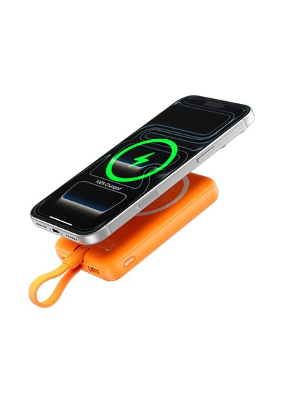 Vention 10000mah 22,5w Powerbank Manyetik Kablosuz Şarj Usb-c + Usb-c/usb-a/kablosuz Dahili Askı Kablolu Turuncu