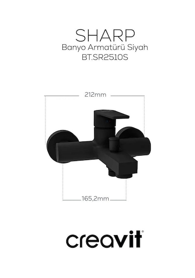 Creavit SR2510S Sharp Banyo Batarya + SH630SM Mat Siyah Tepe Duş Seti Mat Siyah