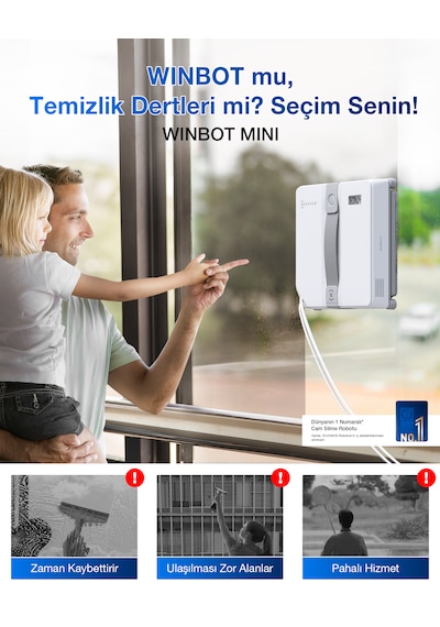 Ecovacs Winbot Mini Cam Silme Robotu Ve Cam Silme Solüsyonu Gri