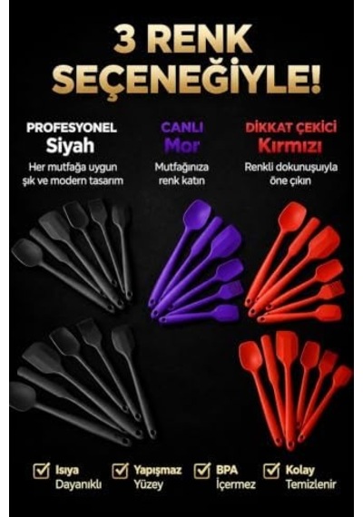 6 Parça Silikon Mutfak Gereçleri Seti, Isıya Dayanıklı Spatula, Fırça Ve Kaşık Seti, Yapışmaz Tencere Dostu, Kırmızı, Siyah, Mor Ve Koyu Füme Renk Seçenekleri Koyu Füme 0