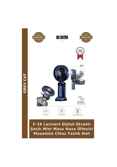 F-19 Lacivert Dijital Ekranlı Şarjlı Mini Masa Hava Üfleyici Masaüstü Cihaz Yazlık Alet