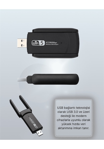 Cosmotex Tak-çalıştır Özellikli Çift Bant Wifi Adaptör 1200 Mbps