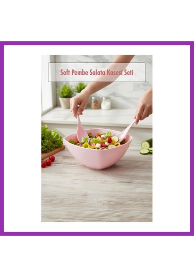 Bezos 3,5 Lt Soft Pembe Akrilik Kare Salata Ve Servis Kasesi Seti 3 Parça Bty