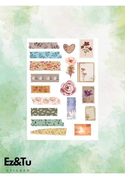 5'li Vintage Sticker Planner Ajanda Bullet Journal Için Uygun Set 93 Adet Stıcker Etiket Çok Renkli