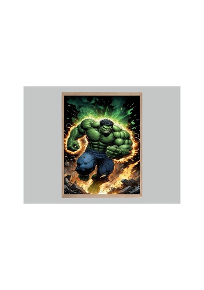 Hulk Doğal Ahşap Çerçeveli Tek Parça Dekoratif Tablo Çok Renkli - 844487482 Çok Renkli