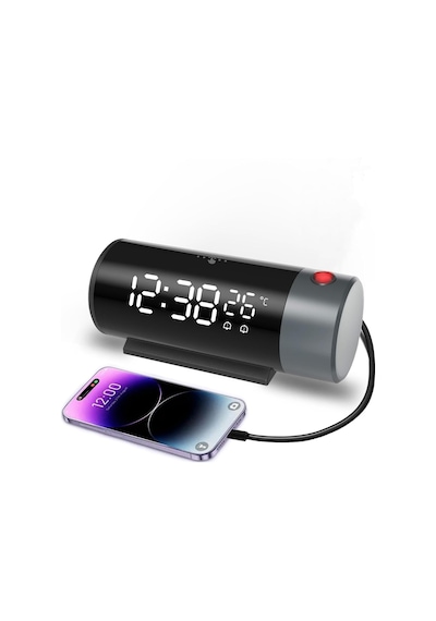 Projeksiyonlu Led Dijital Çalar Saat Usb Güç Çift Alarm Tavan & Duvar Yansıtma Masa Saati Siyah