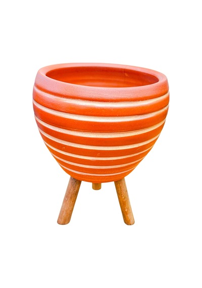 BİTKİ TASARIMI EV DEKORASYON YAN ÇİZGİ DESENLİ TERRAKOTA TOPRAK SAKSI SAKSILIK SALON ÇİÇEKLİK 3 AYAKLI - 15 CM