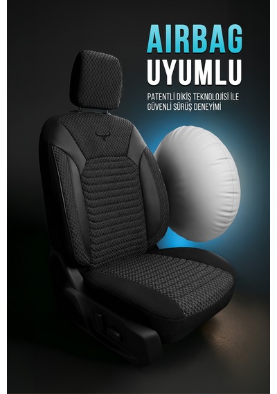 Boğa Serisi Tam Set Dokuma Kumaş Tüm Binek Araçlara Uyumlu Spor Dikiş Oto Koltuk Kılıfı Siyah