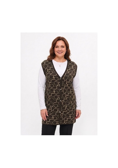 Onno Style Women Kalp Desenli Düğmeli Klasik Çelik Örgü Triko Yelek Kahverengi