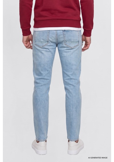 Ac&Co / Altınyıldız Classics Erkek Acık Mavı Pamuklu Tapered Fit 5 Cepli Esnek Jean Kot Denim Pantolon