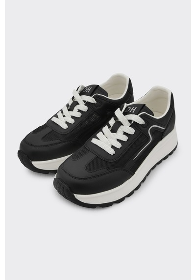 Derinet Comfort Taban Kadın Bağcıklı Sneaker Siyah Siyah