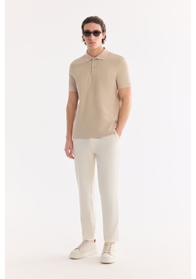 Avva Erkek Bej Kıvrılmaz Polo Yaka %100 Pamuk Basic Regular Fit T-shirt B001032