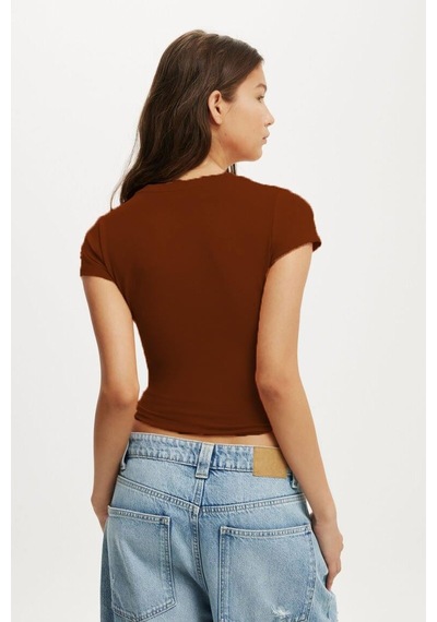 Kahverengi Bisiklet Yaka Basic Kadın T-shirt Mg2479 Kahverengi